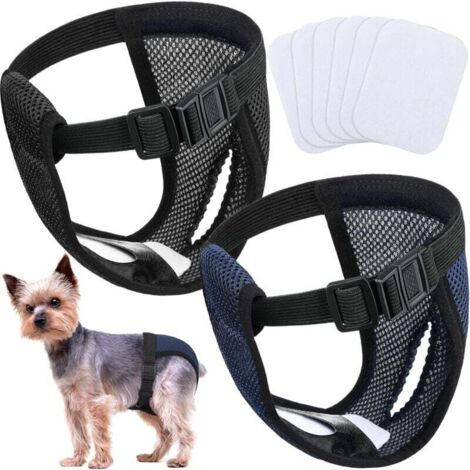 confezioni di pannolini lavabili per cani femmine, mutandine protettive per cani con 6 assorbenti igienici, mutandine mestruali per cani, perdite di sangue mensili, nero e blu, (S)
