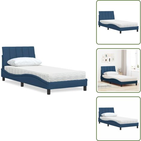 Confort de sommeil - vidaXL Lit avec matelas Hanko bleu 90x200 cm tissu - Oreiller de tête