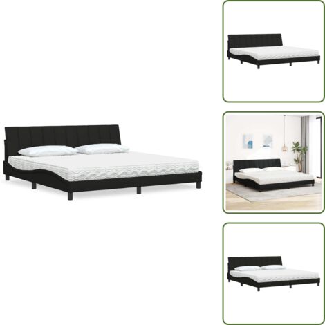 Confort de sommeil - vidaXL Lit avec matelas Hanko noir 200x200 cm tissu - Oreiller de tête