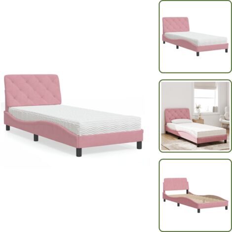Confort de sommeil - vidaXL Lit avec matelas rose 90x190 cm velours - Soutien du dos
