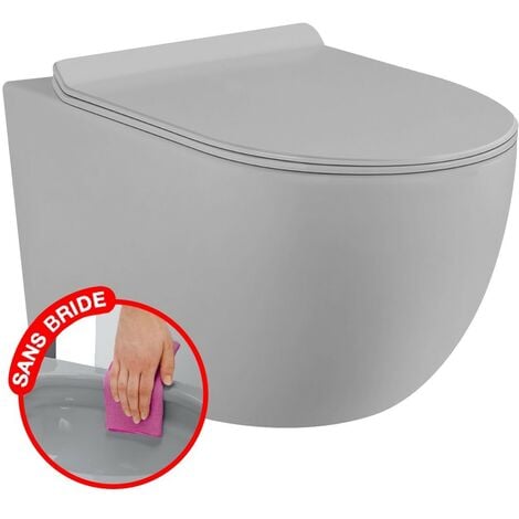 CONFORT - WC suspendu sans bride gris matt avec fixations invisibles + abattant ultra fin declipsable + frein de chute