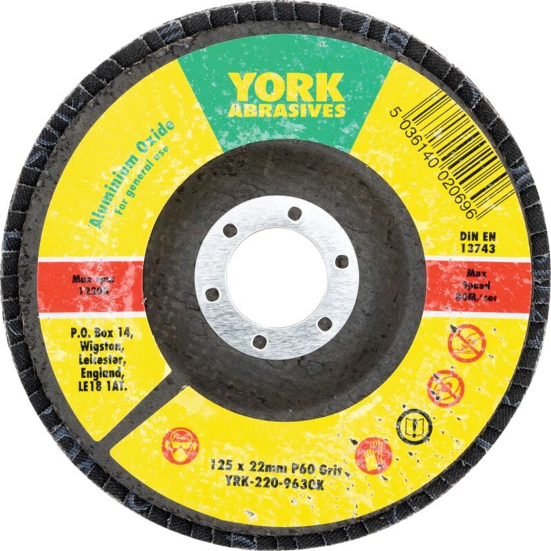 York 125 X 22MM Conical Flap Discs, Aluminium Oxide - Fibre Backed P6- you get 5