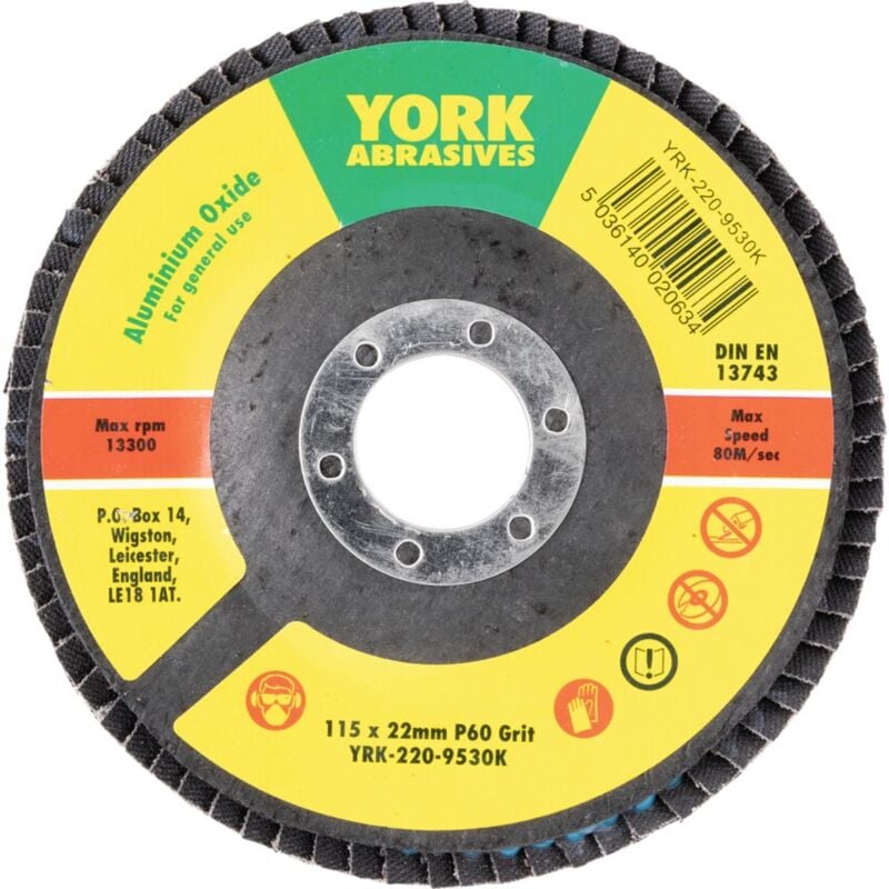 York - 115 x 22MM Conical Flap Discs, Aluminium Oxide - Fibre Backed P6- you get 5