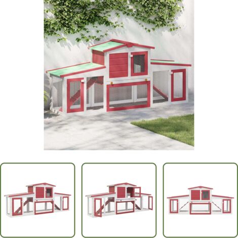 Conigliera esterna -  Conigliera per Esterni Grande Rossa e Bianca 201x45x85cm Legno