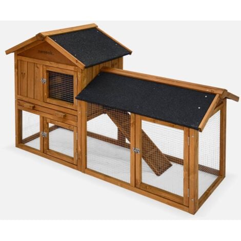 Conigliera in legno per conigli e roditori con recinto, 4 conigli