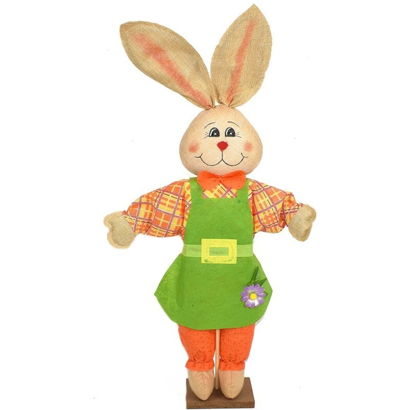 Image of Coniglio di Pasqua spaventapasseri pasquale addobbi decorazioni per vetrina negozio casa in legno e tessuto colorati