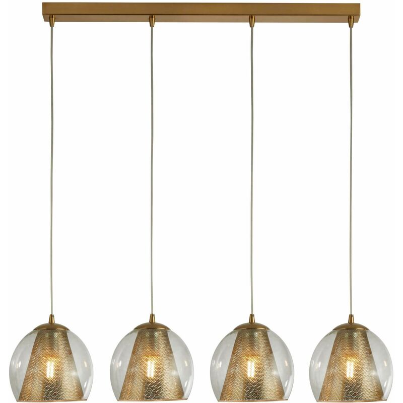 Conio pendant light 4 bulbs satin brass and transparent glass