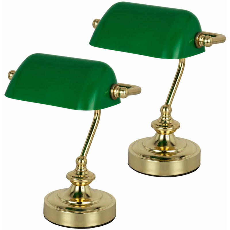 

2x lámpara de banquero lámpara retro iluminación vintage 20s diseño oficina hall lámpara de lectura latón pantalla de vidrio salón-comedor