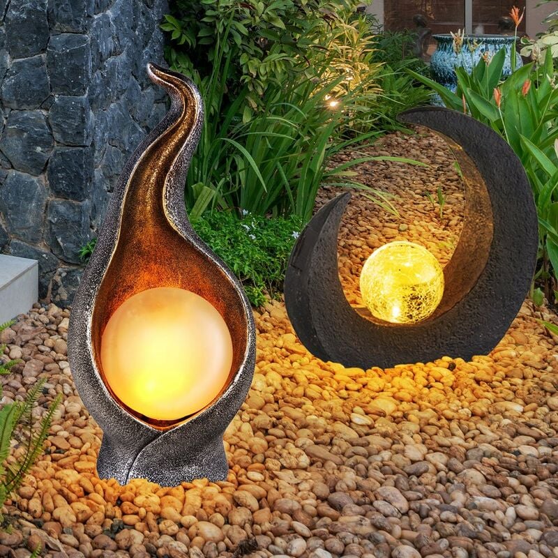 

Conjunto 2 LED Luces solares aire libre Jardín Camino Decoración Llama Luna Oro Plata Marrón Negro