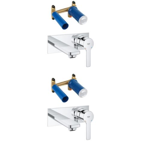 Conjunto 2 mezcladores de lavabo de pared de 2 orificios M + cuerpo empotrado