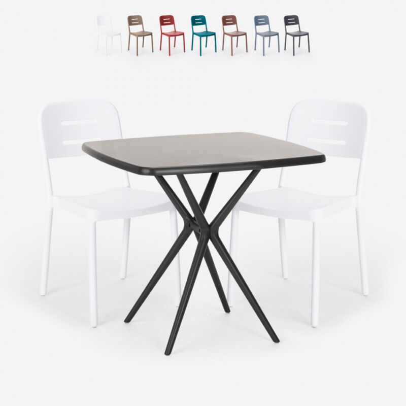 

Conjunto 2 sillas diseño moderno mesa cuadrada 70x70cm negro Larum Dark | Color: Blanco