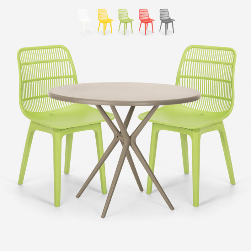 

Conjunto 2 sillas diseño moderno mesa redonda beige 80x80cm exterior Bardus | Color: Verde