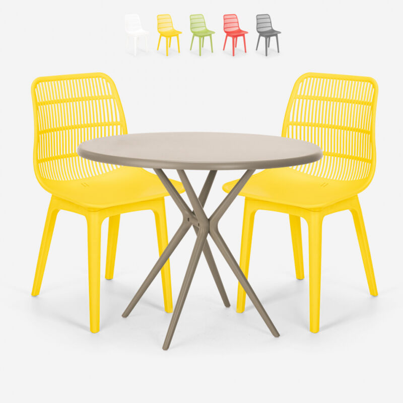 

Conjunto 2 sillas diseño moderno mesa redonda beige 80x80cm exterior Bardus | Color: Amarillo