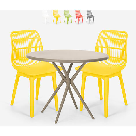 main image of "Conjunto 2 sillas diseño moderno mesa redonda beige 80x80cm exterior Bardus"