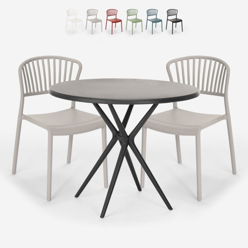 

Conjunto 2 sillas diseño moderno mesa redonda negro 80x80cm Gianum Dark | Color: Gris