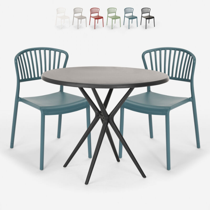 

Conjunto 2 sillas diseño moderno mesa redonda negro 80x80cm Gianum Dark | Azul Marino