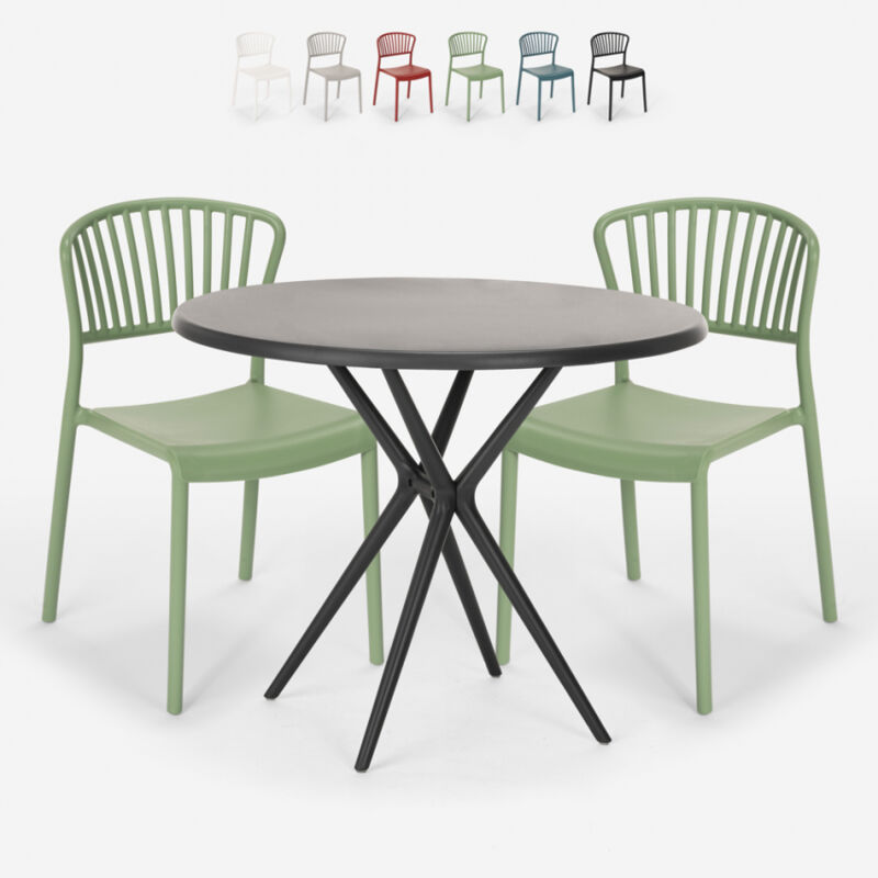 

Conjunto 2 sillas diseño moderno mesa redonda negro 80x80cm Gianum Dark | Color: Verde oscuro
