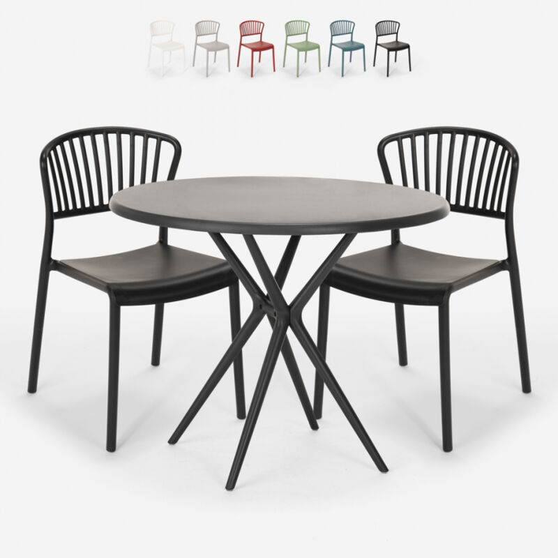 

Conjunto 2 sillas diseño moderno mesa redonda negro 80x80cm Gianum Dark | Negro