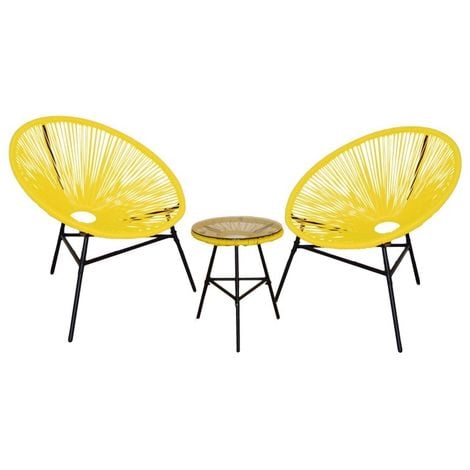 Conjunto 2 sillas jardin acapulco y mesa. Amarillo, Naranja, Negro, Blanco y Marrón - KieferGarden
