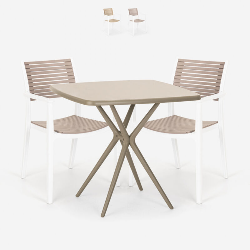 

Conjunto 2 sillas mesa beige cuadrado 70x70cm polipropileno exterior Clue | Color: Gris