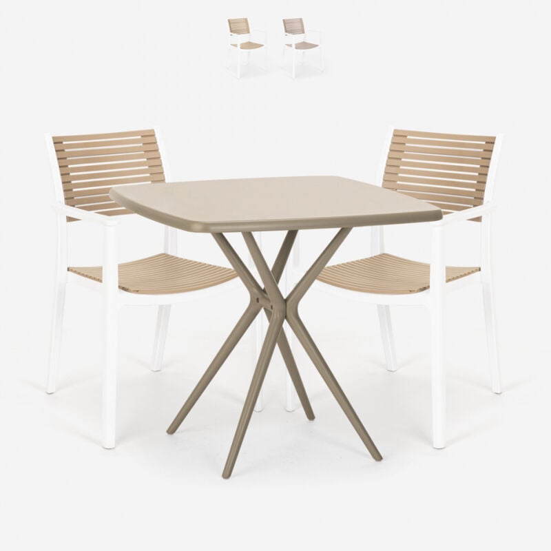

Conjunto 2 sillas mesa beige cuadrado 70x70cm polipropileno exterior Clue | Color: Beige