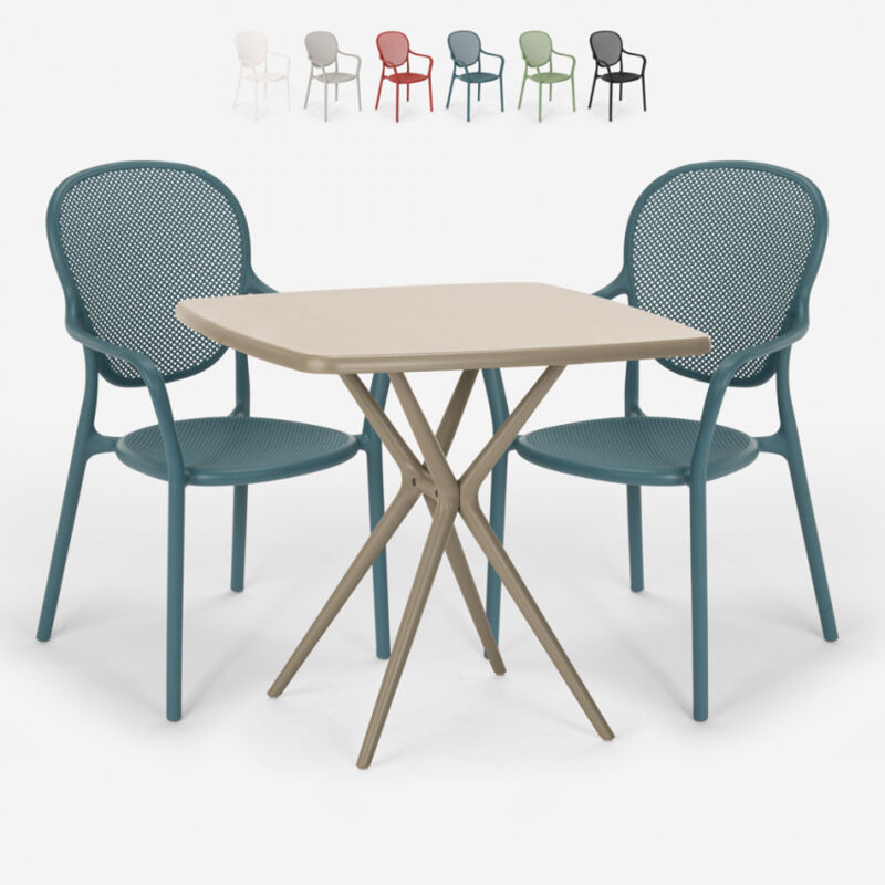 

Conjunto 2 sillas mesa cuadrada 70x70cm beige interior exterior diseño Lavett | Color: Azul Marino