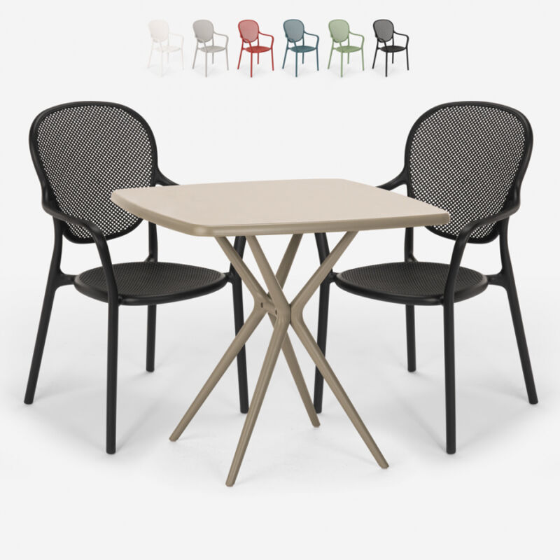 

Conjunto 2 sillas mesa cuadrada 70x70cm beige interior exterior diseño Lavett | Color: Negro