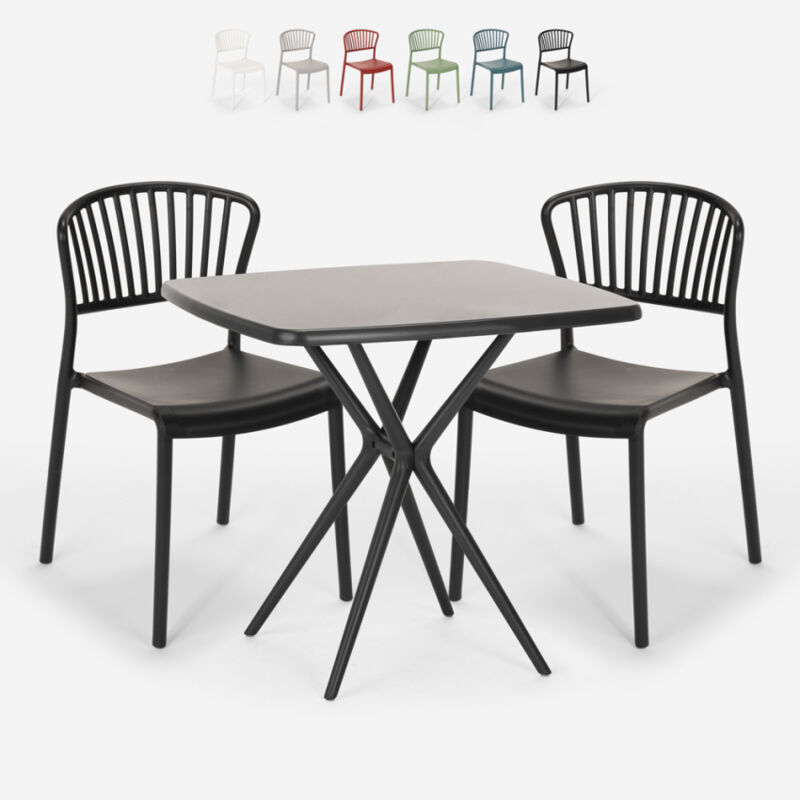 

Conjunto 2 sillas mesa cuadrada 70x70cm negro diseño exterior Magus Dark | Negro