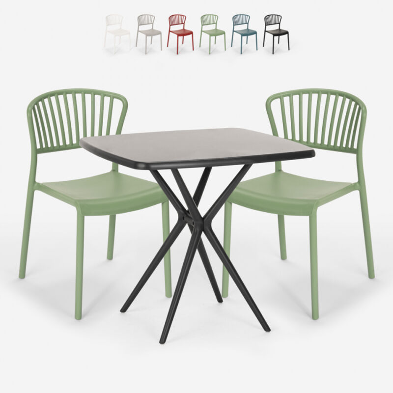 

Conjunto 2 sillas mesa cuadrada 70x70cm negro diseño exterior Magus Dark | Color: Verde oscuro