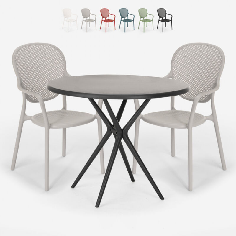 

Conjunto 2 sillas mesa redonda negro 80x80cm interior exterior Valet Dark | Color: Gris
