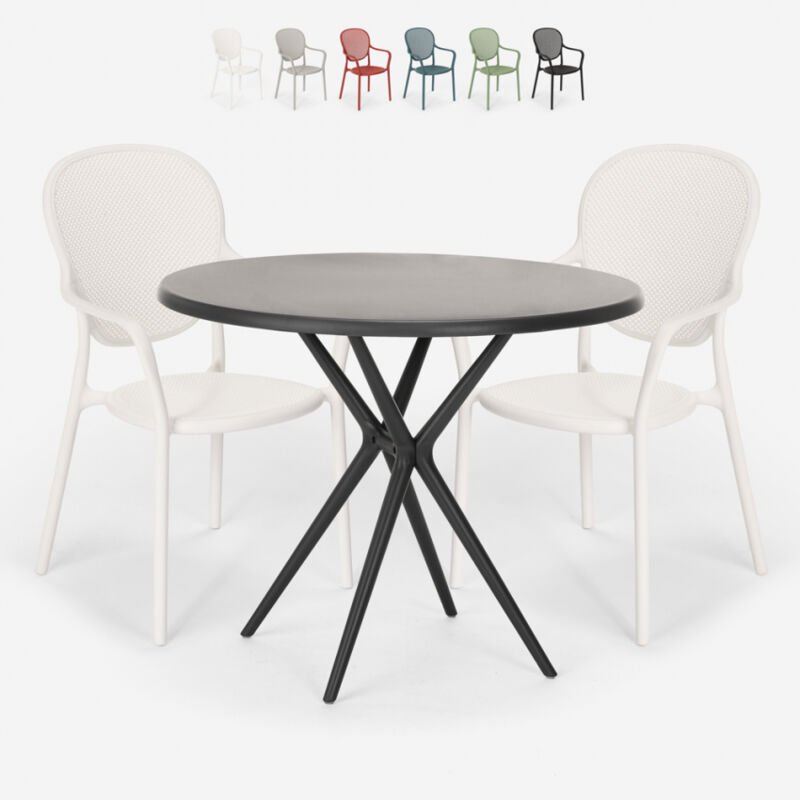 

Conjunto 2 sillas mesa redonda negro 80x80cm interior exterior Valet Dark | Color: Blanco