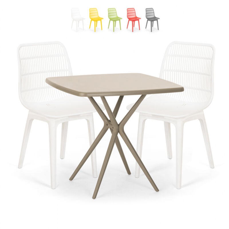 

Conjunto 2 sillas polipropileno mesa cuadrada beige 70x70cm diseño Cevis | Color: Blanco
