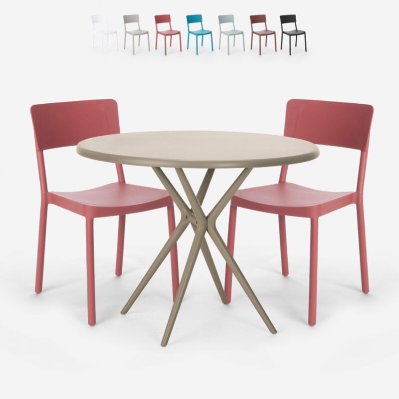 

Conjunto 2 sillas polipropileno mesa redonda 80x80cm beige diseño Aminos | Color: Rojo