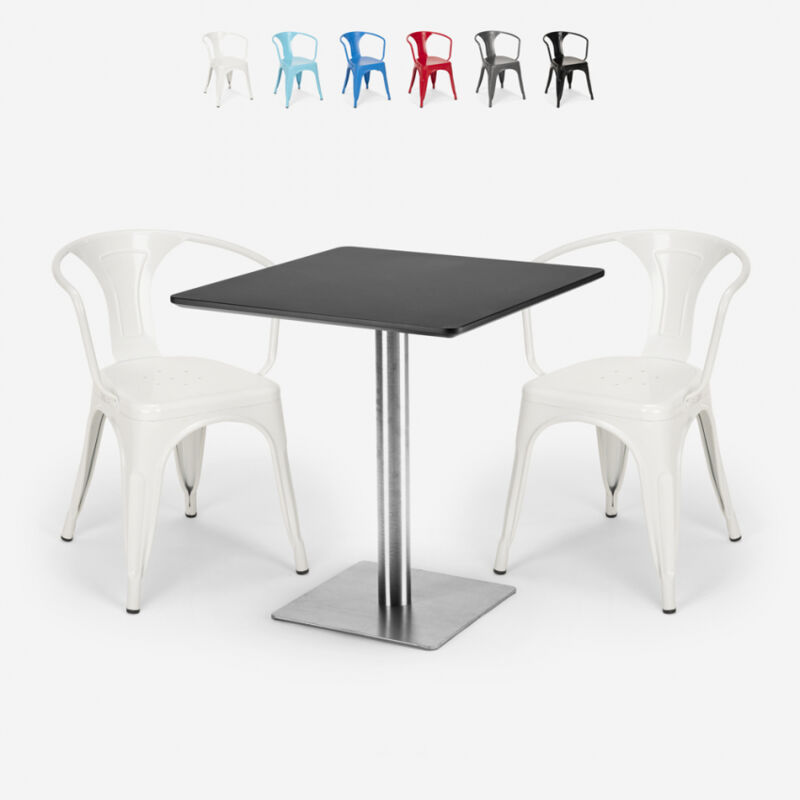 

Ahd Amazing Home Design - Conjunto 2 sillas Tolix mesa 70x70cm Horeca bares restaurantes Starter Silver | Color: Blanco