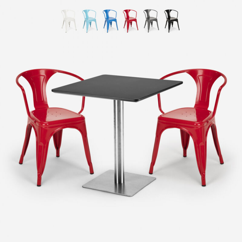 

Ahd Amazing Home Design - Conjunto 2 sillas Tolix mesa 70x70cm Horeca bares restaurantes Starter Silver | Color: Rojo