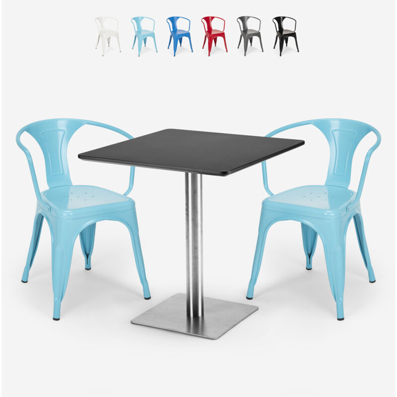 

Ahd Amazing Home Design - Conjunto 2 sillas Tolix mesa 70x70cm Horeca bares restaurantes Starter Silver | Color: Azul