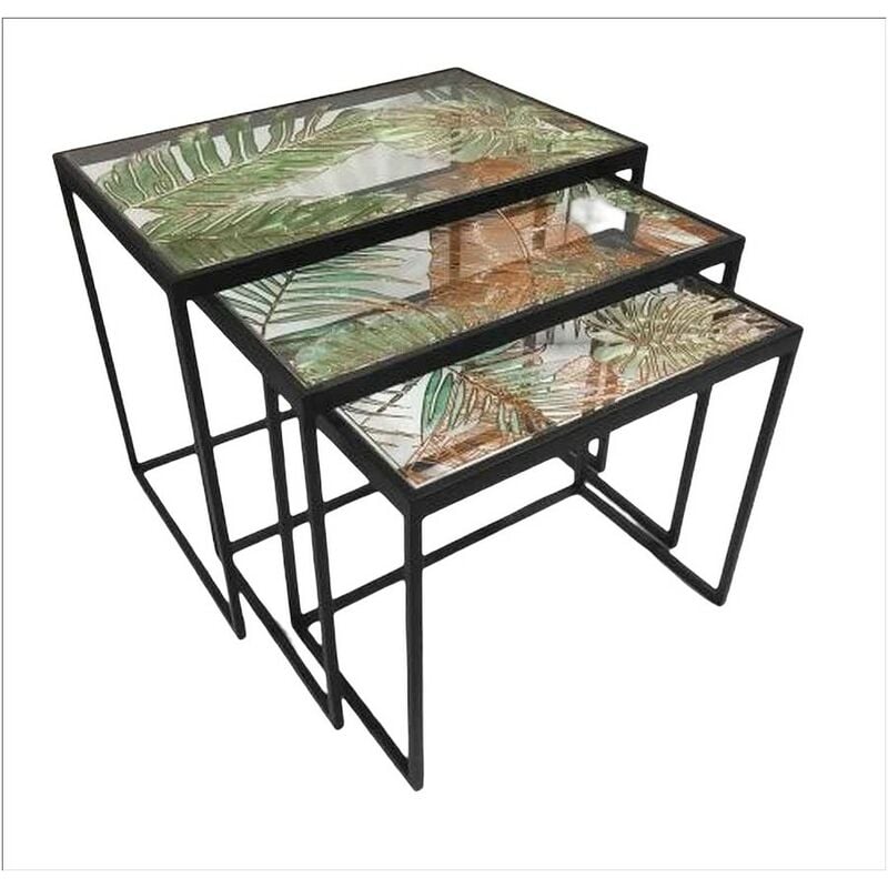 

Burkinahomedecor - Conjunto 3 mesas auxiliares AMAZONAS cristal pintado Burkina