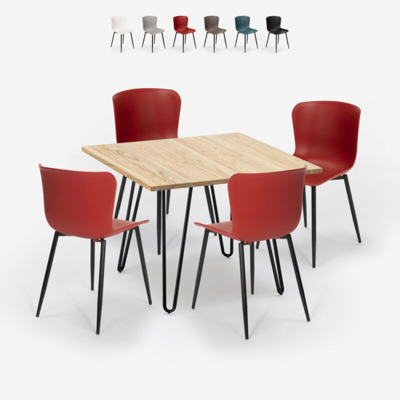 

Conjunto 4 sillas mesa cuadrada 80x80cm diseño industrial Claw Light | Color: Rojo