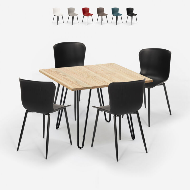 

Conjunto 4 sillas mesa cuadrada 80x80cm diseño industrial Claw Light | Color: Negro