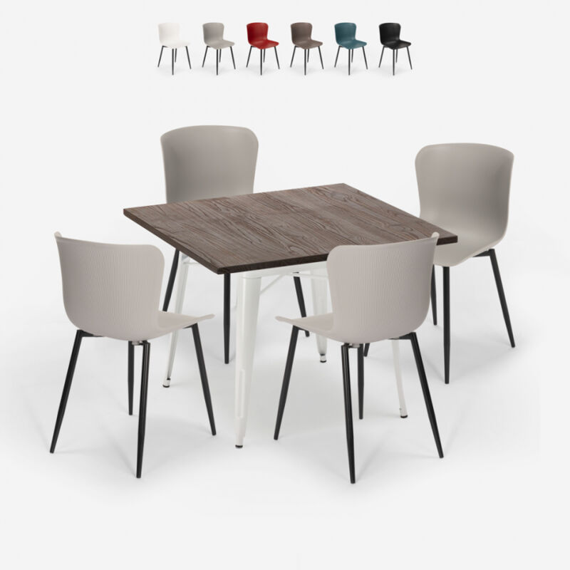 

Conjunto 4 sillas mesa cuadrada Tolix 80x80cm madera metal Anvil Light | Color: Gris