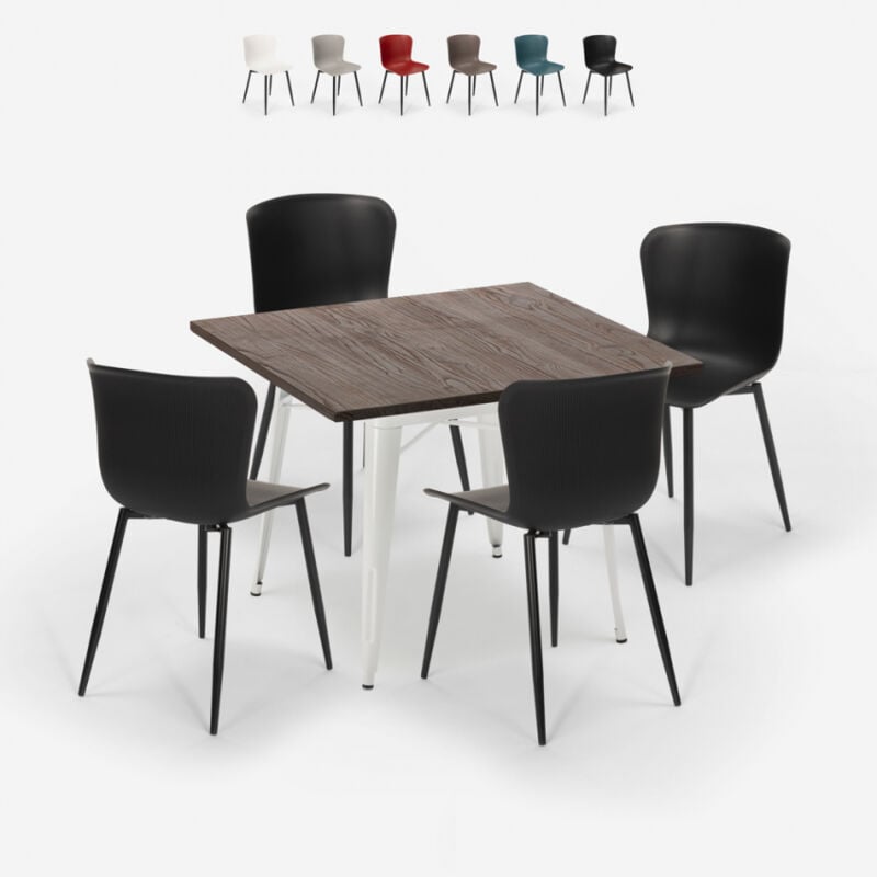 

Conjunto 4 sillas mesa cuadrada Tolix 80x80cm madera metal Anvil Light | Color: Negro