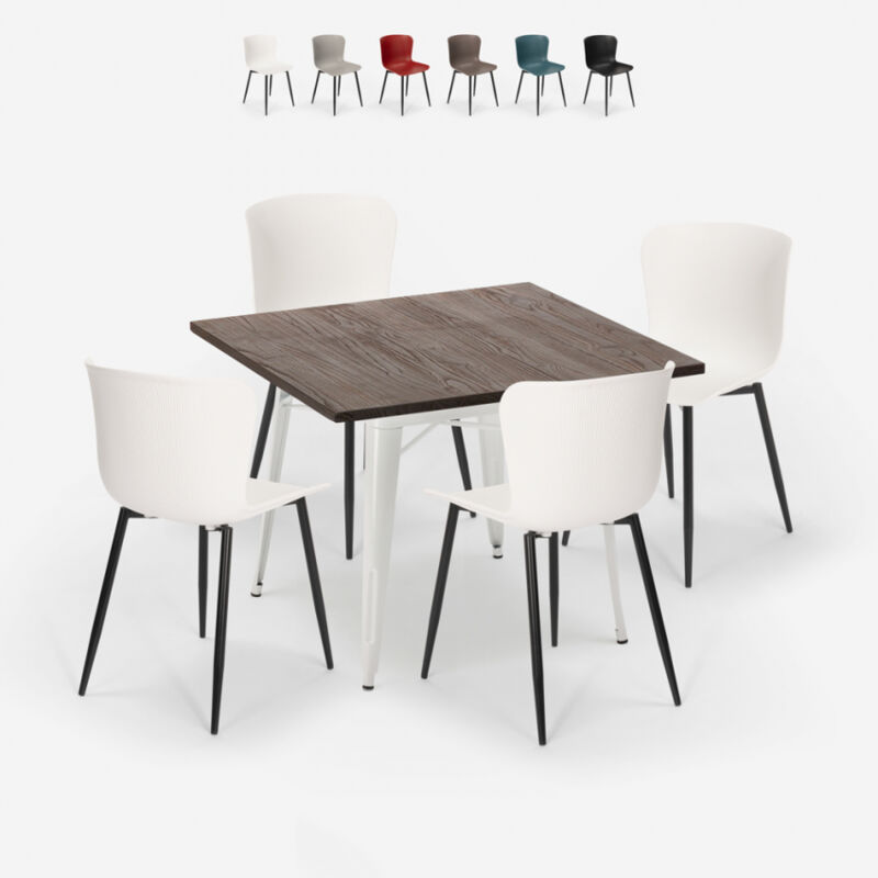 

Conjunto 4 sillas mesa cuadrada Tolix 80x80cm madera metal Anvil Light | Color: Blanco