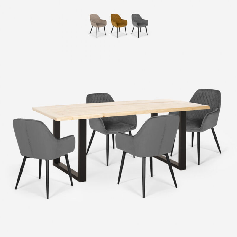 

Conjunto 4 sillas terciopelo diseño mesa 160x80cm estilo industrial Samsara M1 | Color: Gris Oscuro