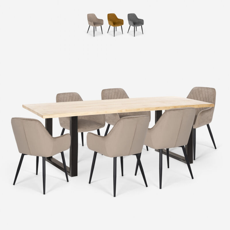 

Conjunto 6 sillas terciopelo mesa 200x80cm diseño industrial Samsara XL2 | Color: Beige