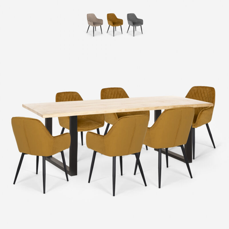 

Conjunto 6 sillones terciopelo diseño mesa rectangular 200x80cm Samsara XL1 | Marrón