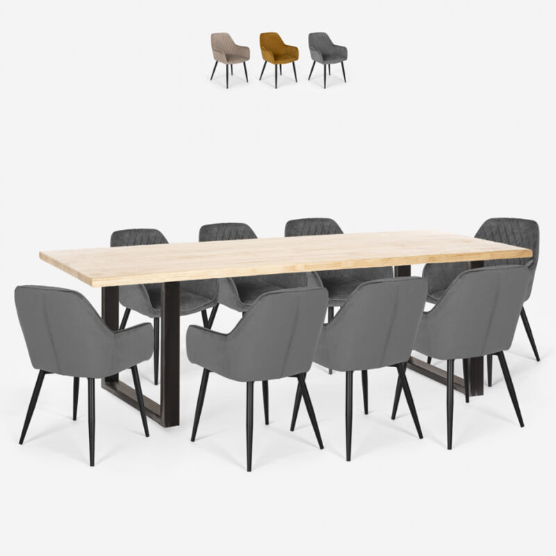 

Conjunto 8 sillones terciopelo diseño mesa de comedor 220x80cm Samsara XXL2 | Gris Oscuro