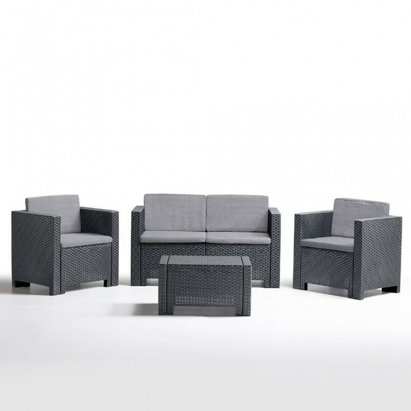 

Conjunto ACACIA, 1+1+2+mesa, poliratán antracita, cojínes incluidos