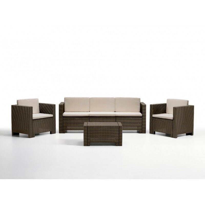 

Conjunto ACACIA, 1+1+3+mesa, poliratán chocolate, cojines incluido