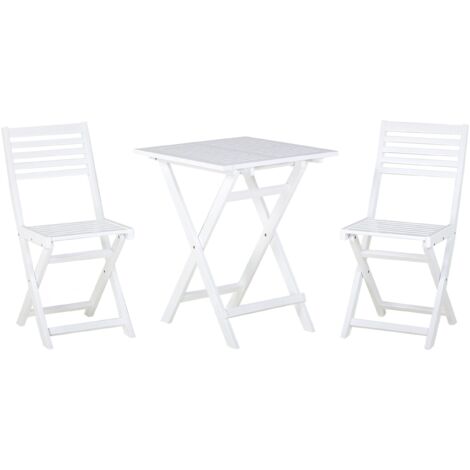 Conjunto bistró de jardín blanco de madera de acacia 3 piezas plegable diseño moderno Fiji