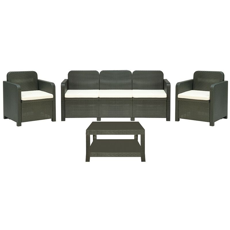 

Conjunto BRASIL, 2 Sillones + sofá + mesa, poli ratán antracita, cojines